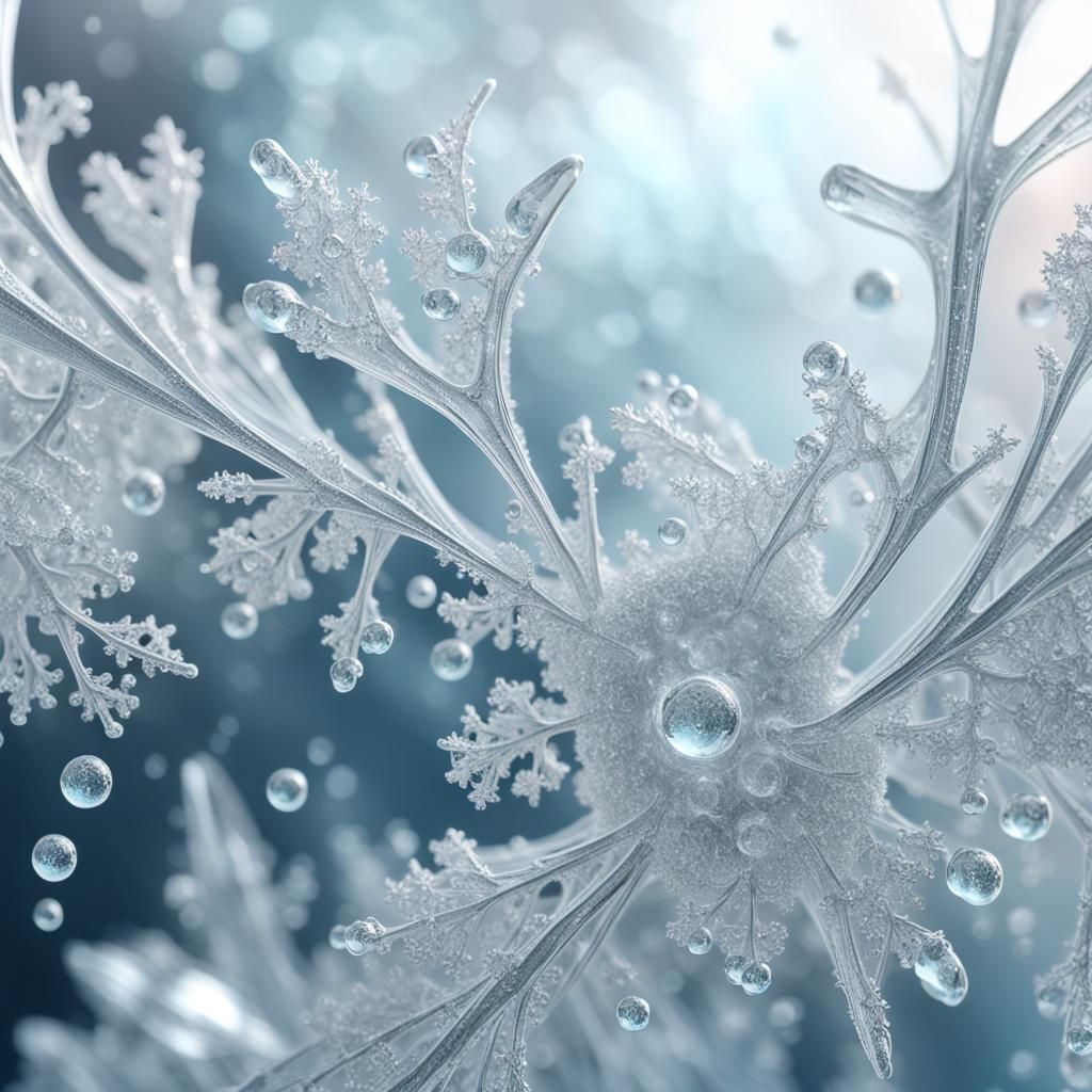 Icy Bubbles with Frosty Crystals: Macro Photography