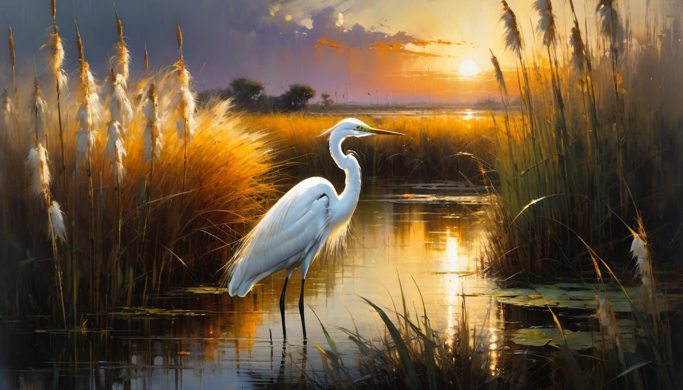 White egret in cattail marsh  by @Superbear