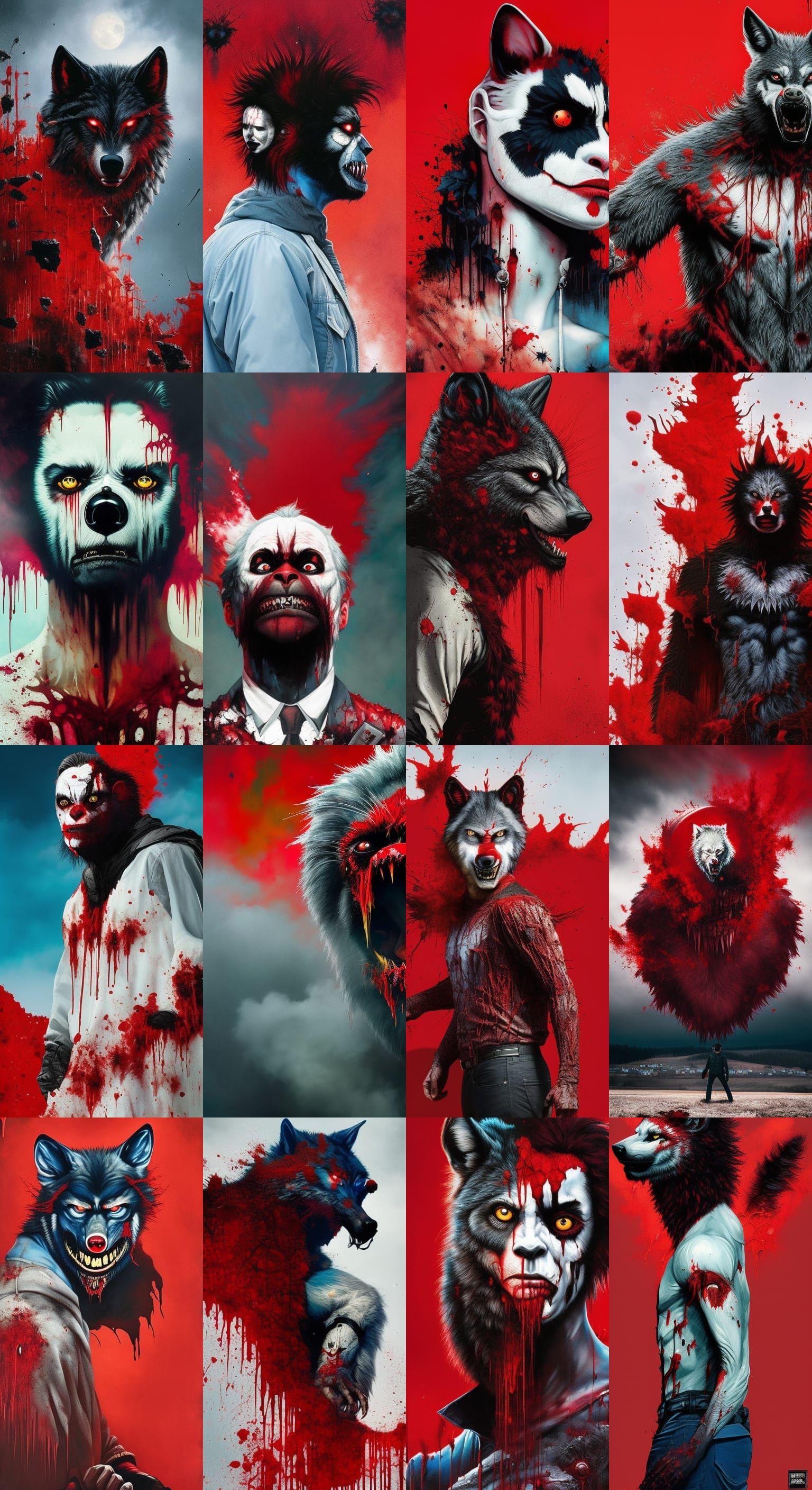Werewolf in front of red background, horror creepy highly de...