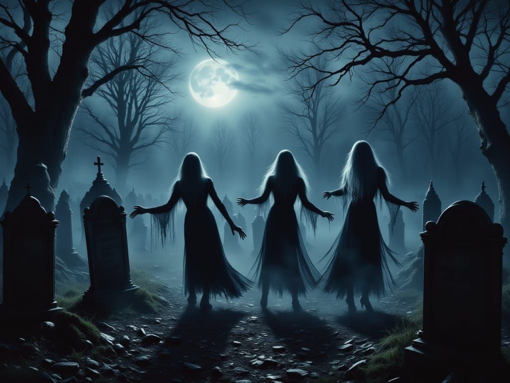 Midnight Graveyard Dance in Eerie Mystic Woods