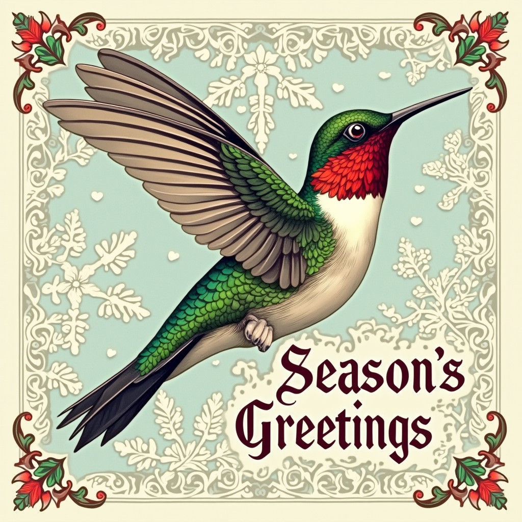 A beautiful snowy background with complex snowflakes decorating the background have a vintage card with ...  by @Hummingbirdartiste