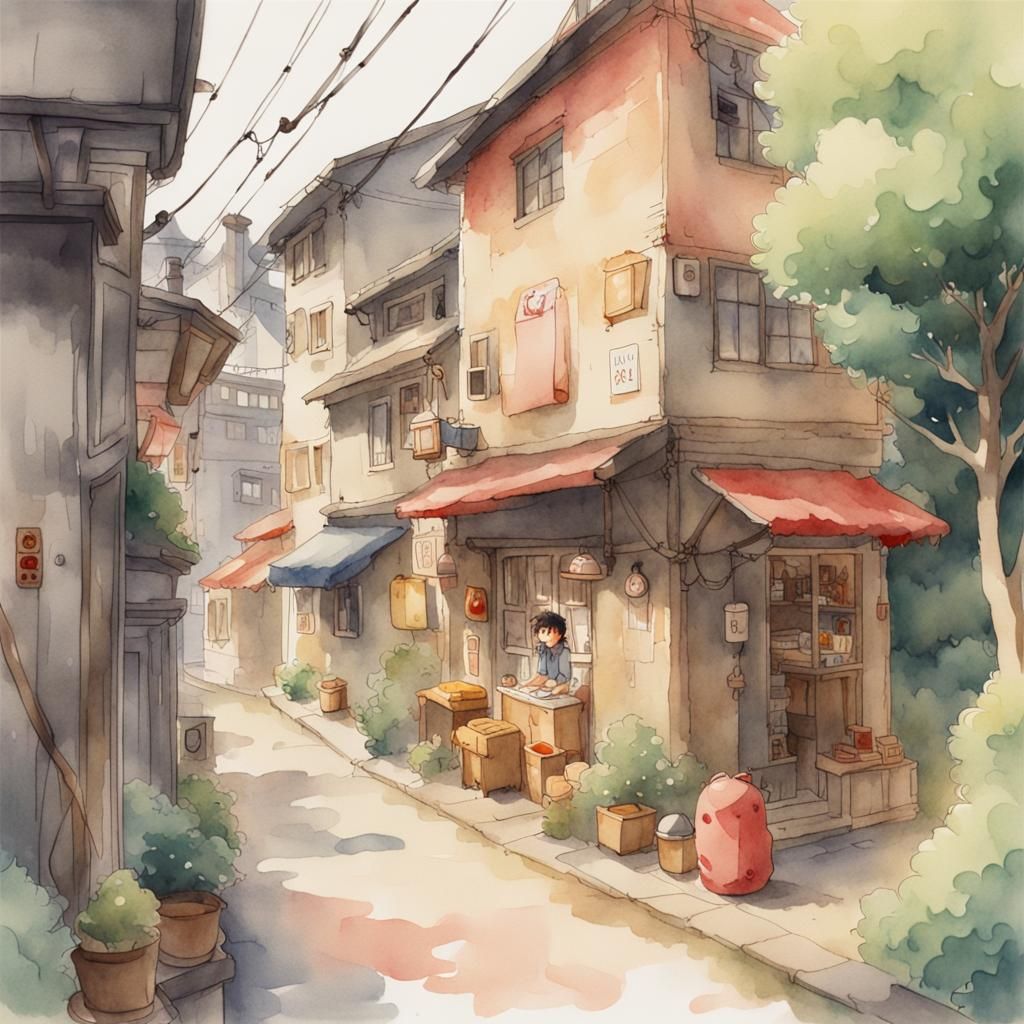 Watercolor Cozy Town Studio Ghibli - AI Generated Artwork - NightCafe ...