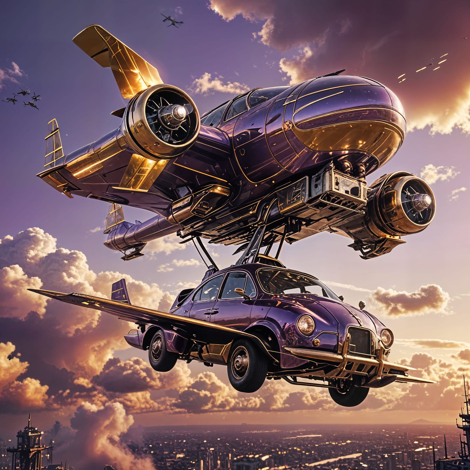 Dieselpunk violet flying car II  by @FlibbertyGibbitt