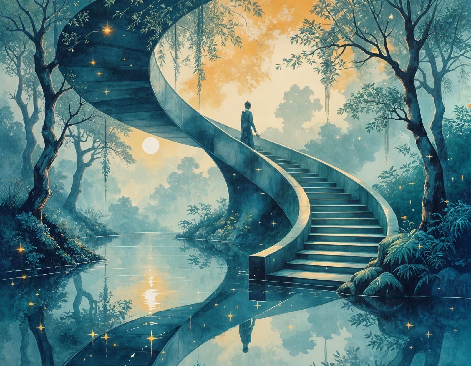 chinese ink paiting,with delicate brushstrokes and subtle gradations of tone, under a veil, fractal retrofuturism, ...  by @tsahel