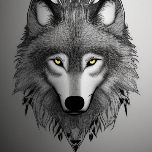 The wolf head logo is elegant, with long, flowing hair and a...