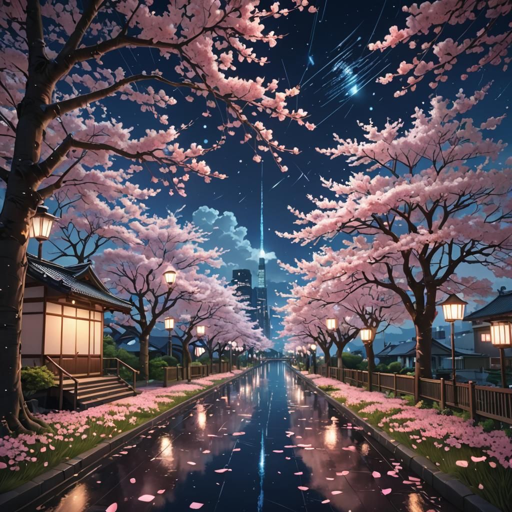 Cherry blossom filled river  by @undefined
