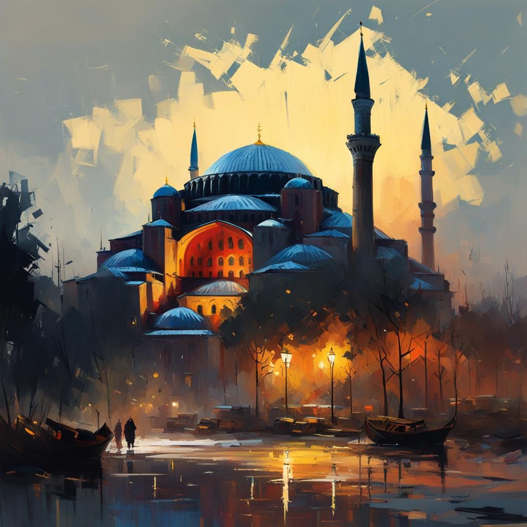 Hagia Sophia Mosque ::style Ismail Inceoglu - Ai Generated Artwork 