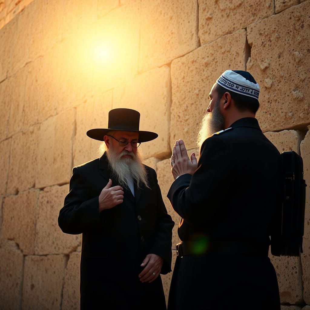 Haredi Jew and IDF Soldier in Prayer at the Western Wall
