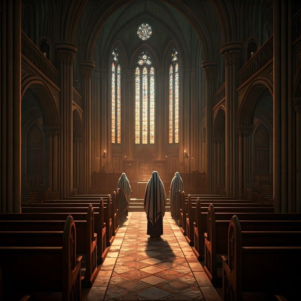 Women Praying in Synagogue in Fantasy Art Style