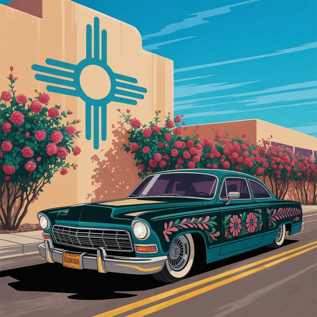 New mexico chicana roses lowriders zia symbol 