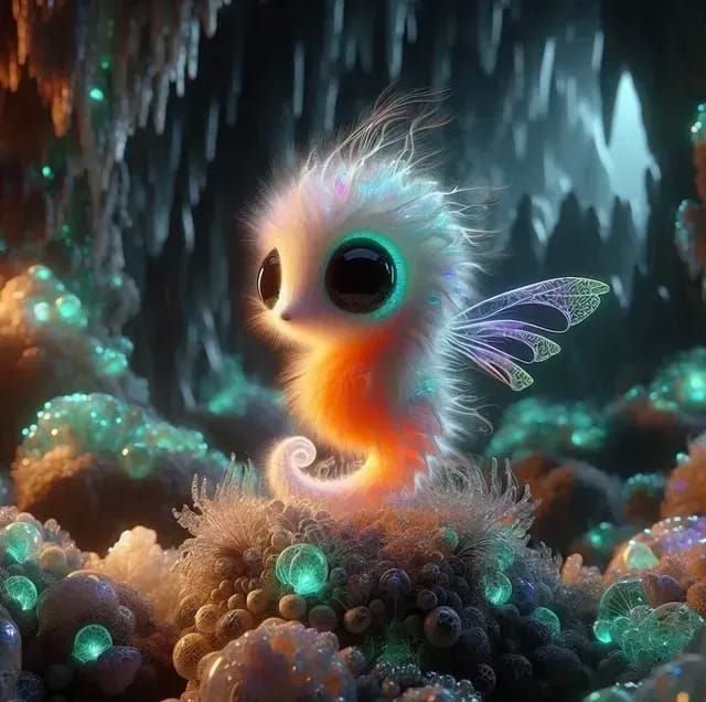 Teeny Tiny Orange-White Fluffy Seahorse