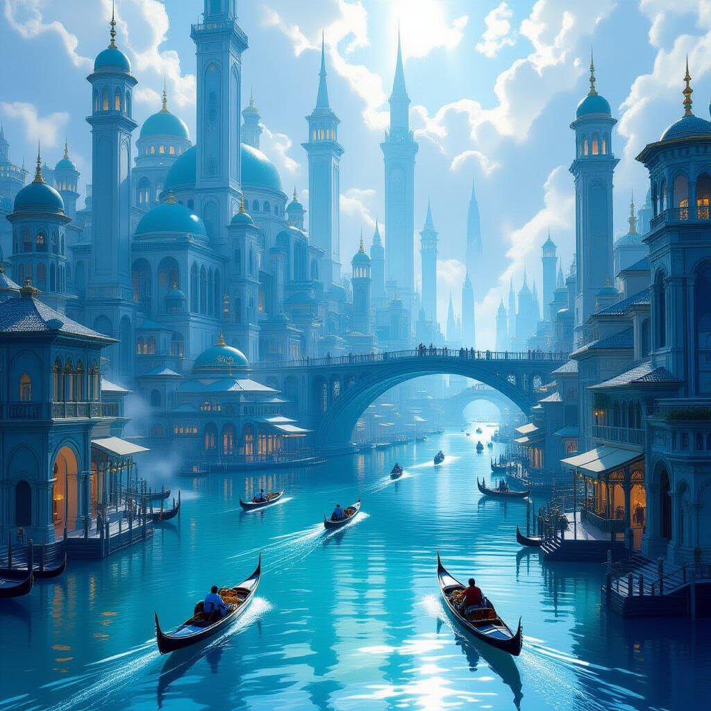 Breathtaking Water City Digital Painting