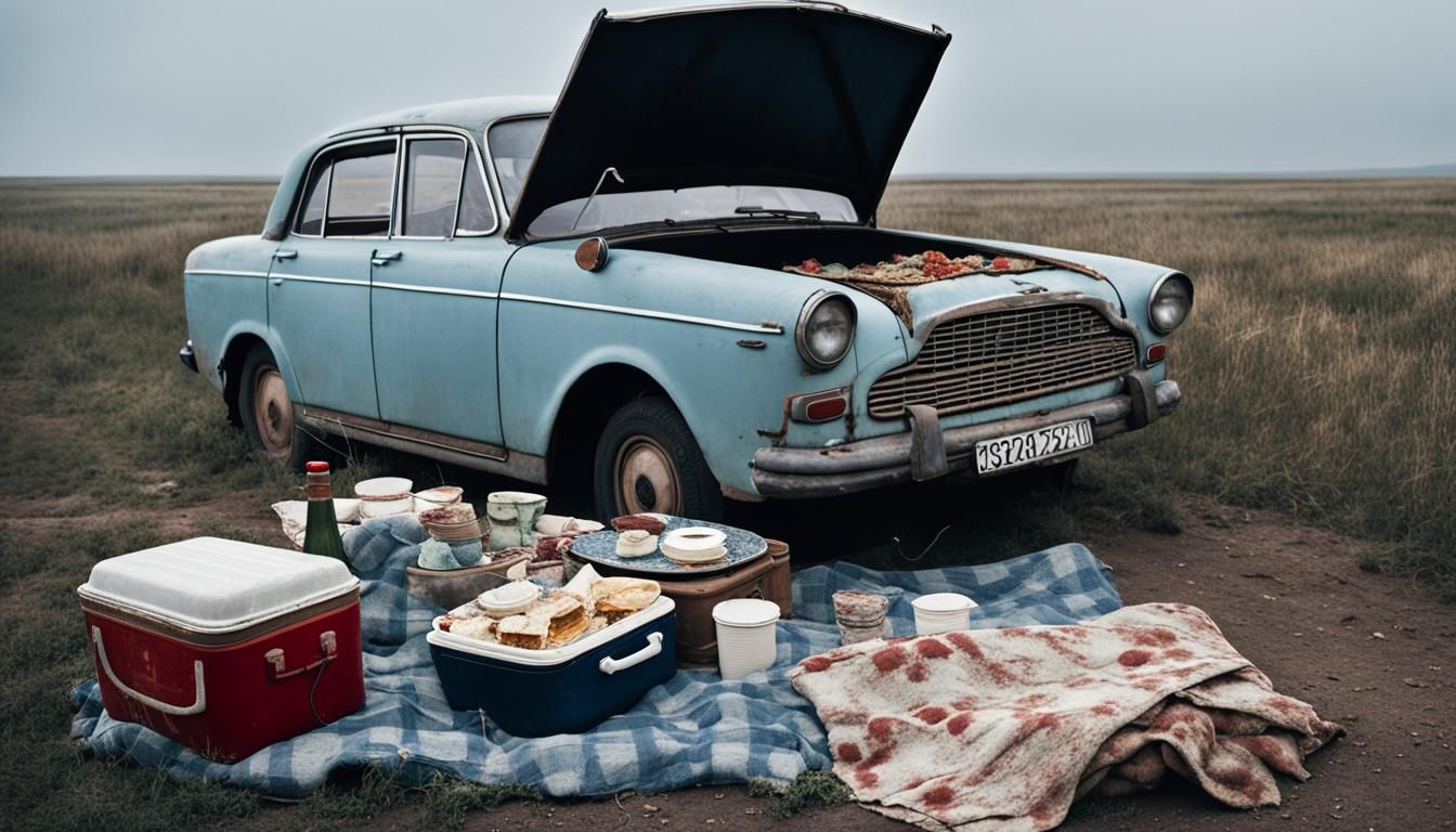 An imperfect picnic on the side of the road according   by @crazy_old_man