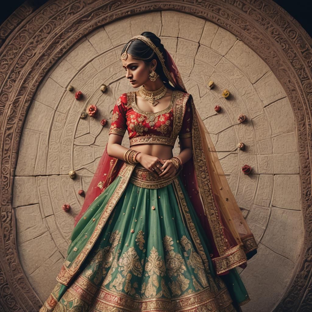 wide-angle photograph of lehnga choli