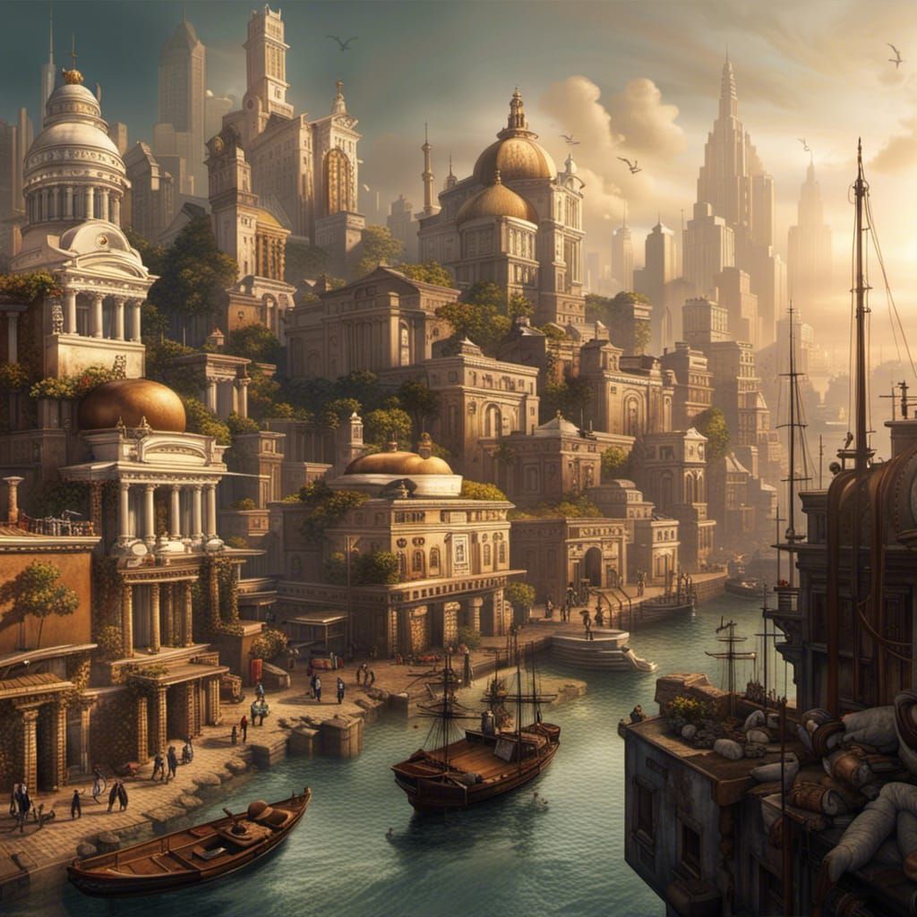 Large City By The Sea, With White Gold And Brown Buildings And A Slight 