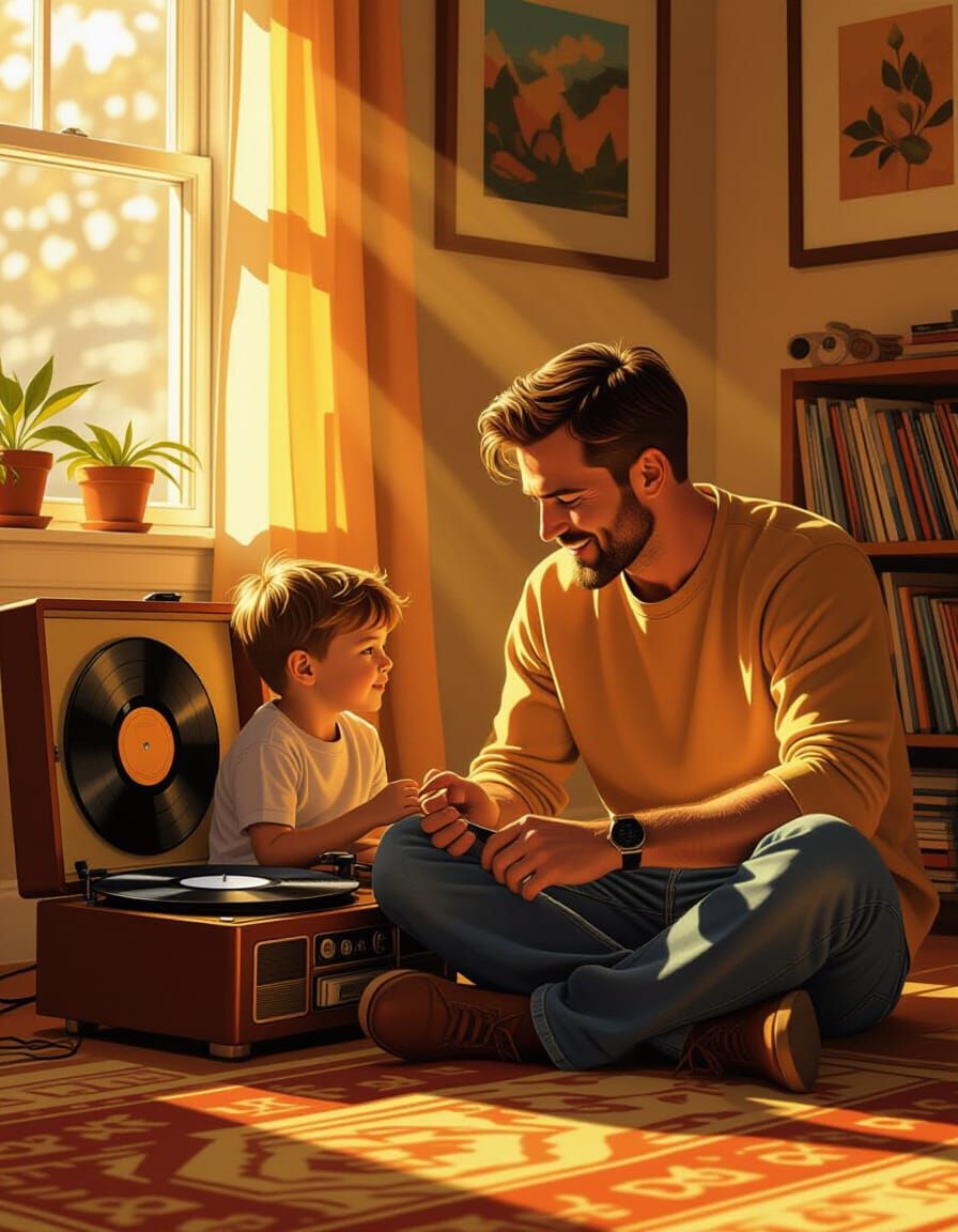 Father and son listening to records  by @Arty Farty