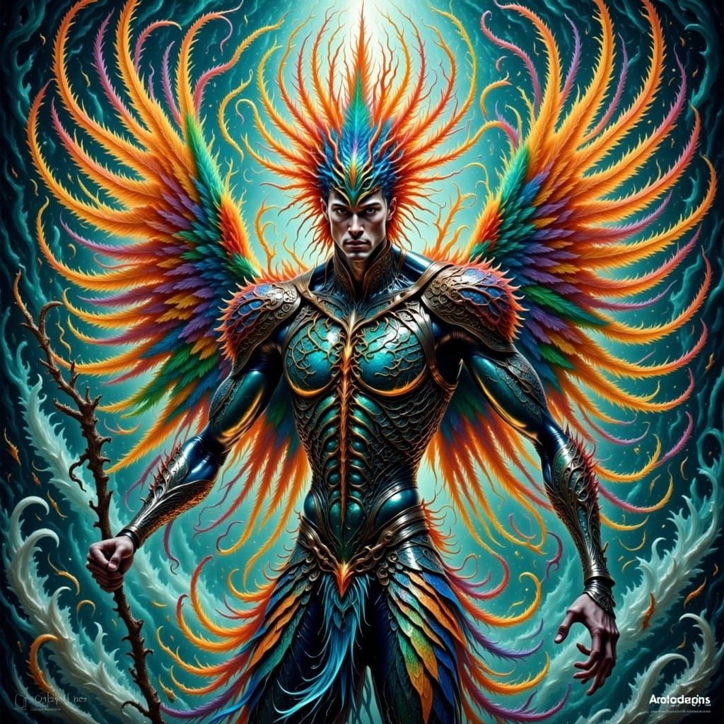 Humanoid bird man, tengu, full body <lora:Organic Armor V1:1.0> 