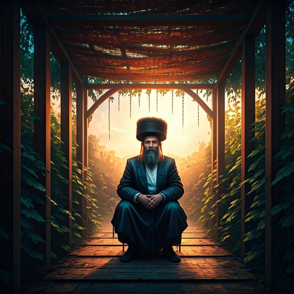 Chasidic Man in Sukkah: A Photorealistic Matte Painting