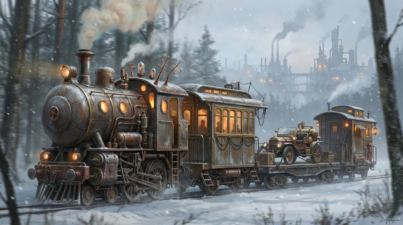 A whimsical steampunk train