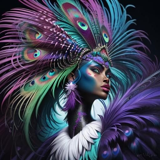 Beautiful woman with colourful rainbow skin, dark brown skin...