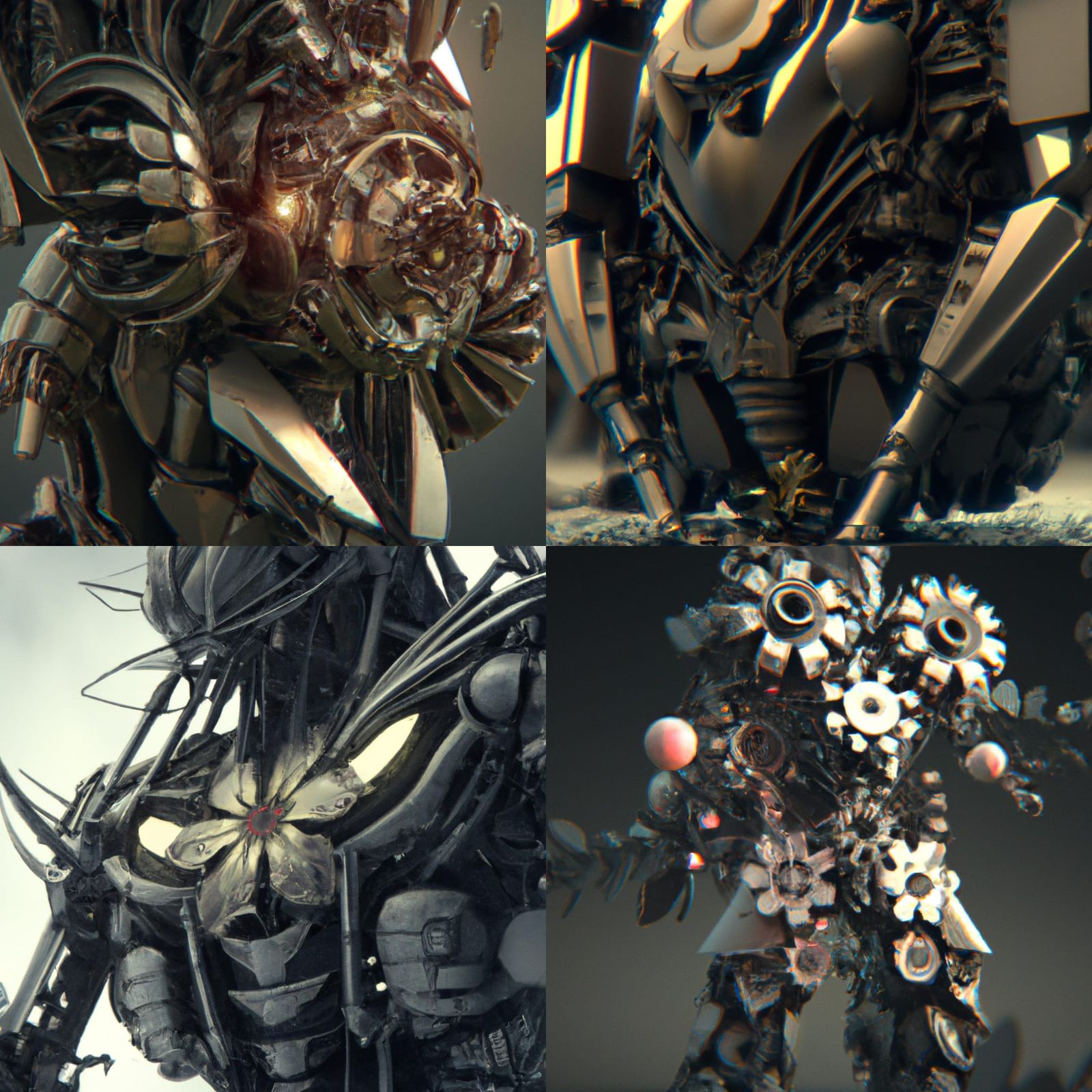 Flower golem. intricate mech details, ground level shot, 8K ...