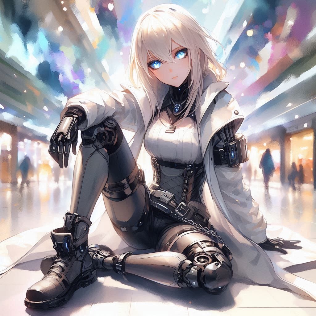 Grey eyes mall techno anime woman