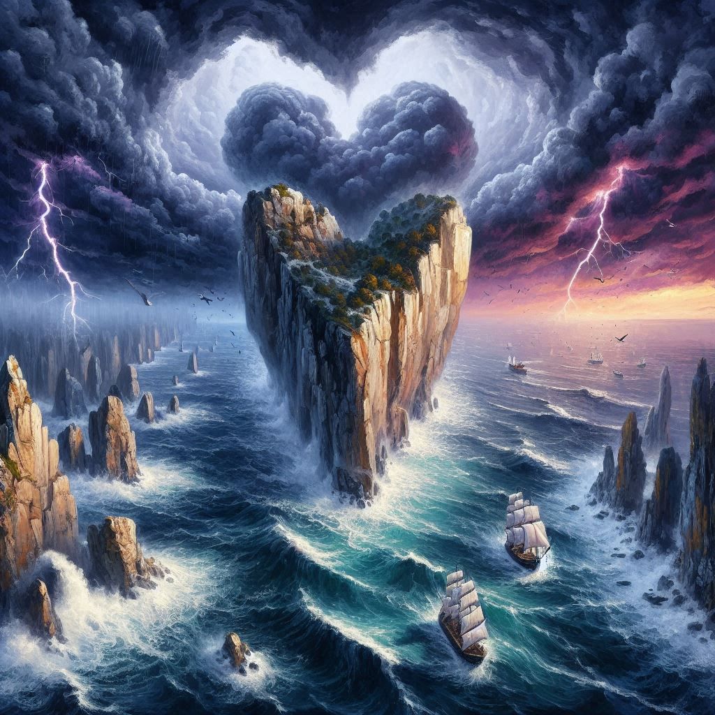 Rocky cliff in heart-shaped