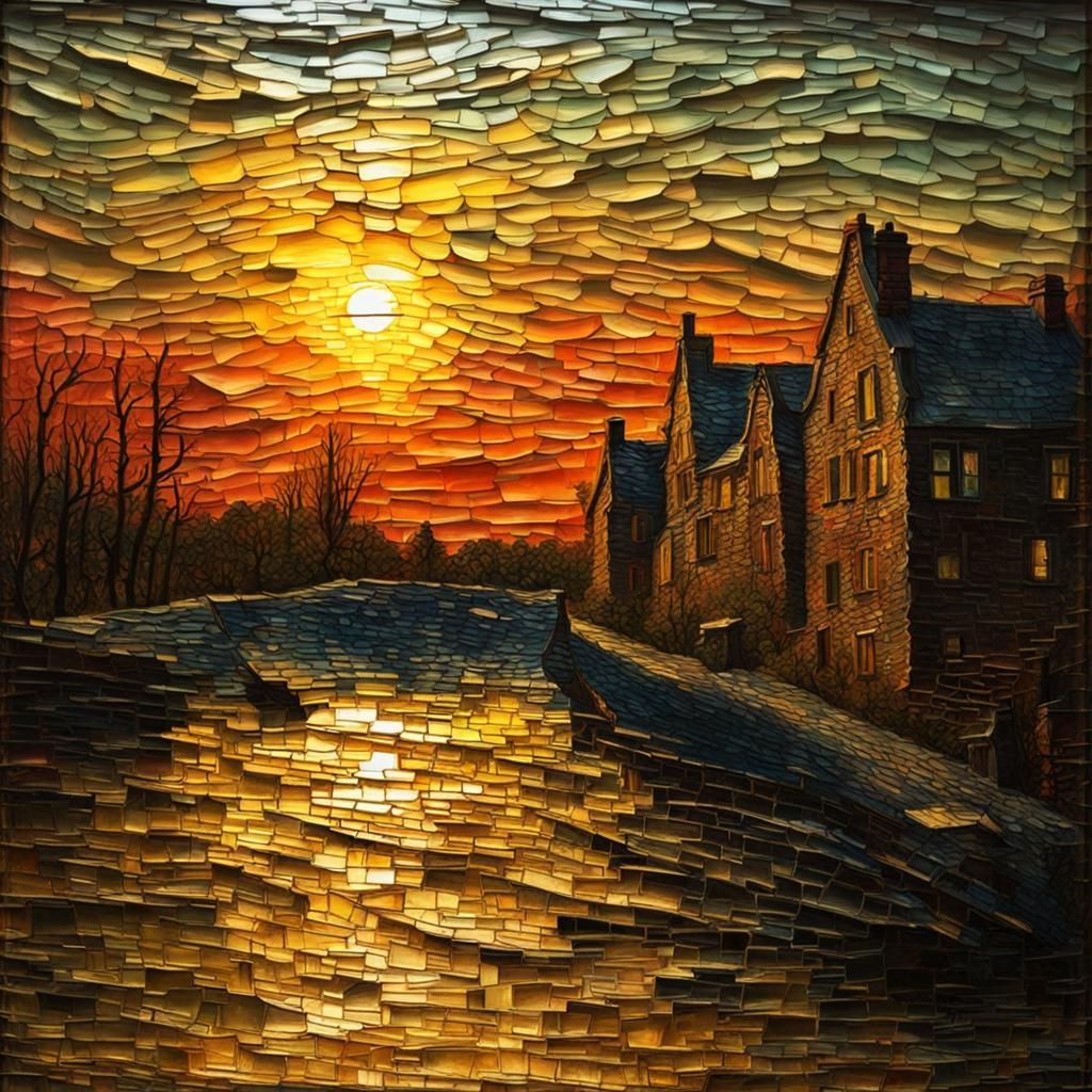 Sundown through crackle glass Van Gogh volumetric lighting detailed painting  by @Mickey
