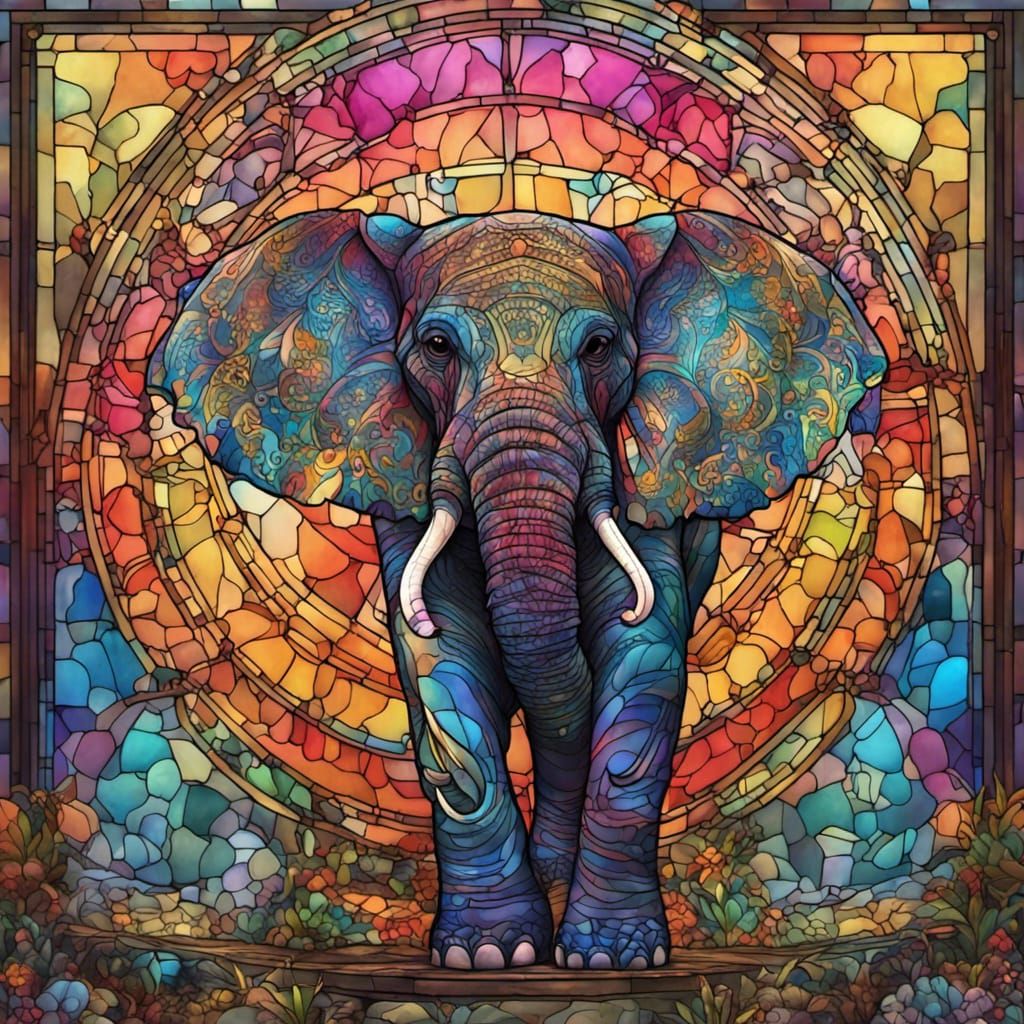 cute elephant stain glass rainbow Epic cinematic brilliant stunning ...