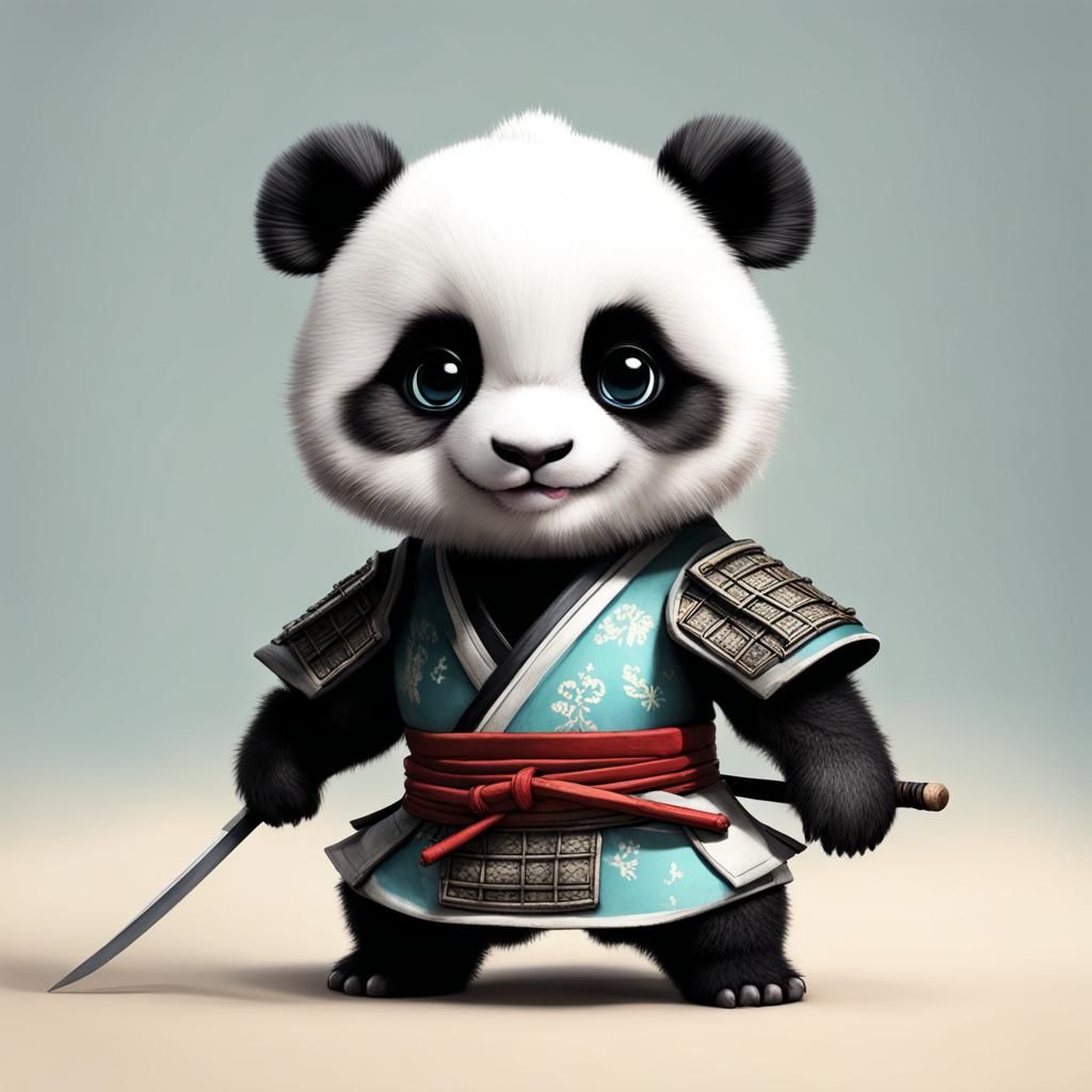 Adorable chibli baby panda samurai