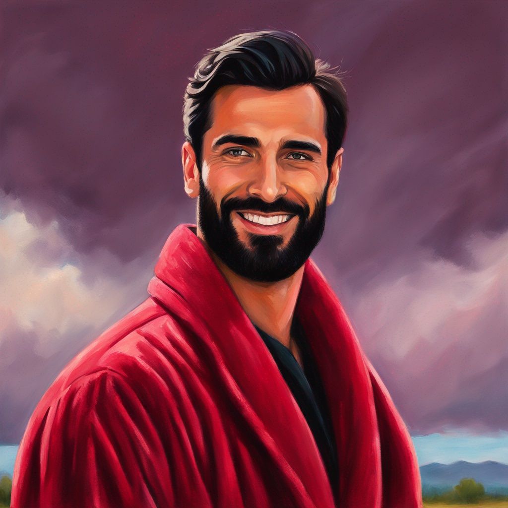 Portrait of a handsome man with   black    hair and beard we...