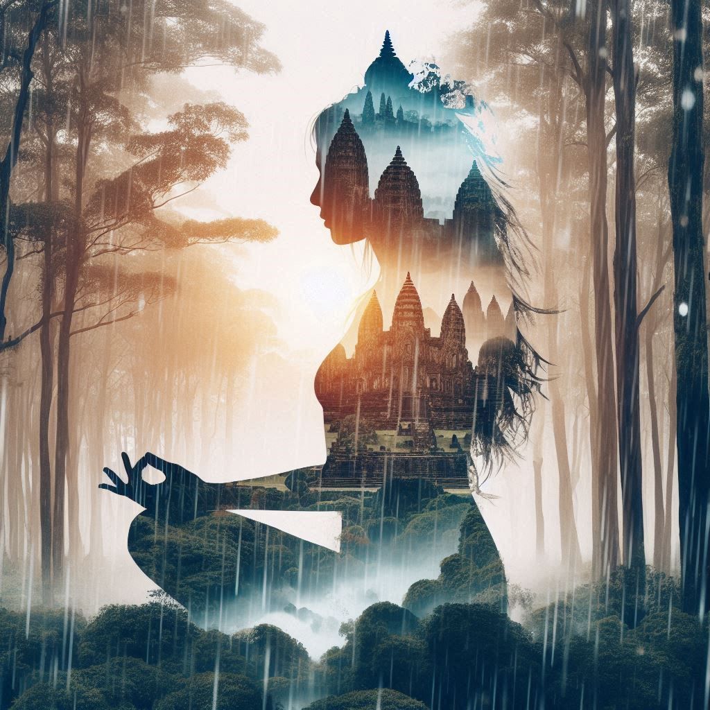 double exposure beautiful fantasy DALL-E 3 portrait landscape..