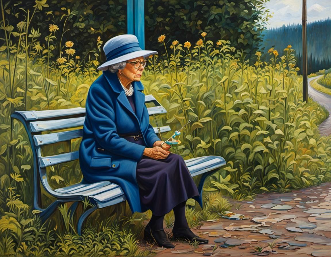 Waiting for the bus that hasn't come in years.  by @StriderAiArt