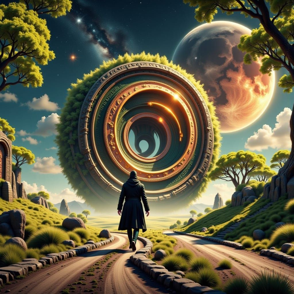 Traveler at Ancient Stargate Portal