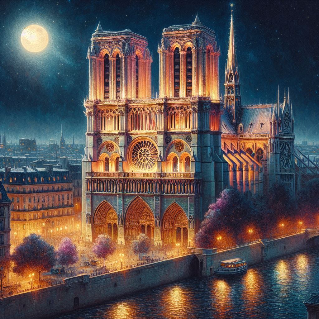 Notre Dam Cathedral by night.