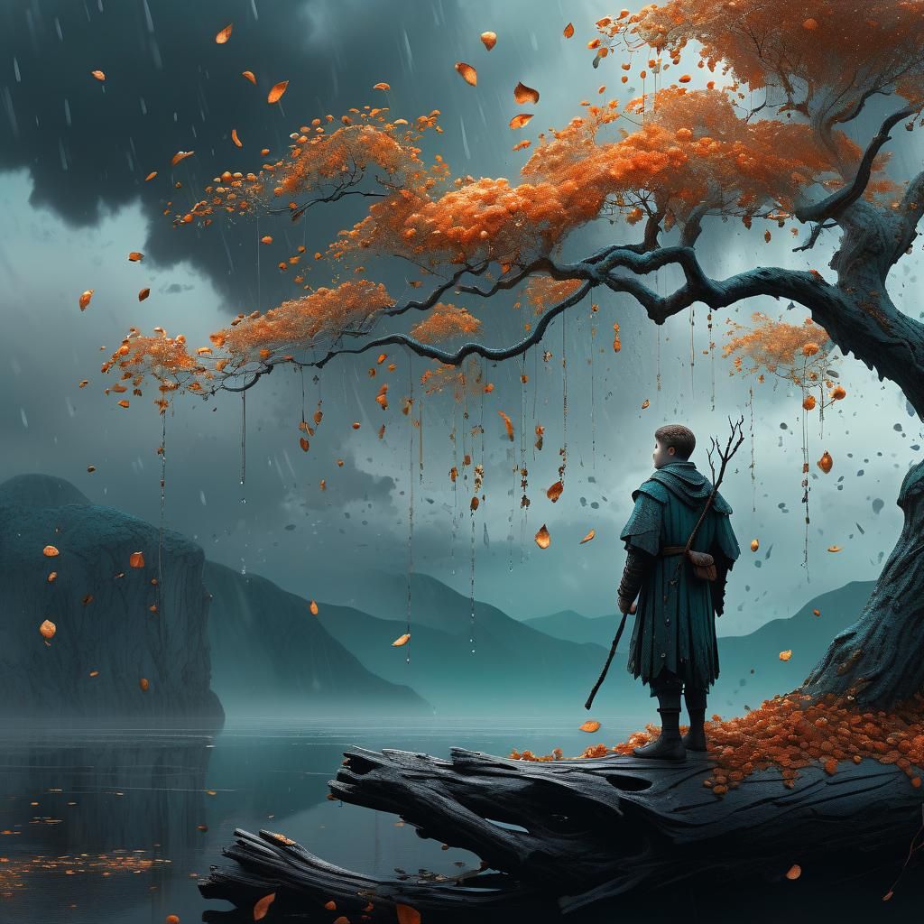 Ethereal Autumnal Figure in Detailed Matte Painting