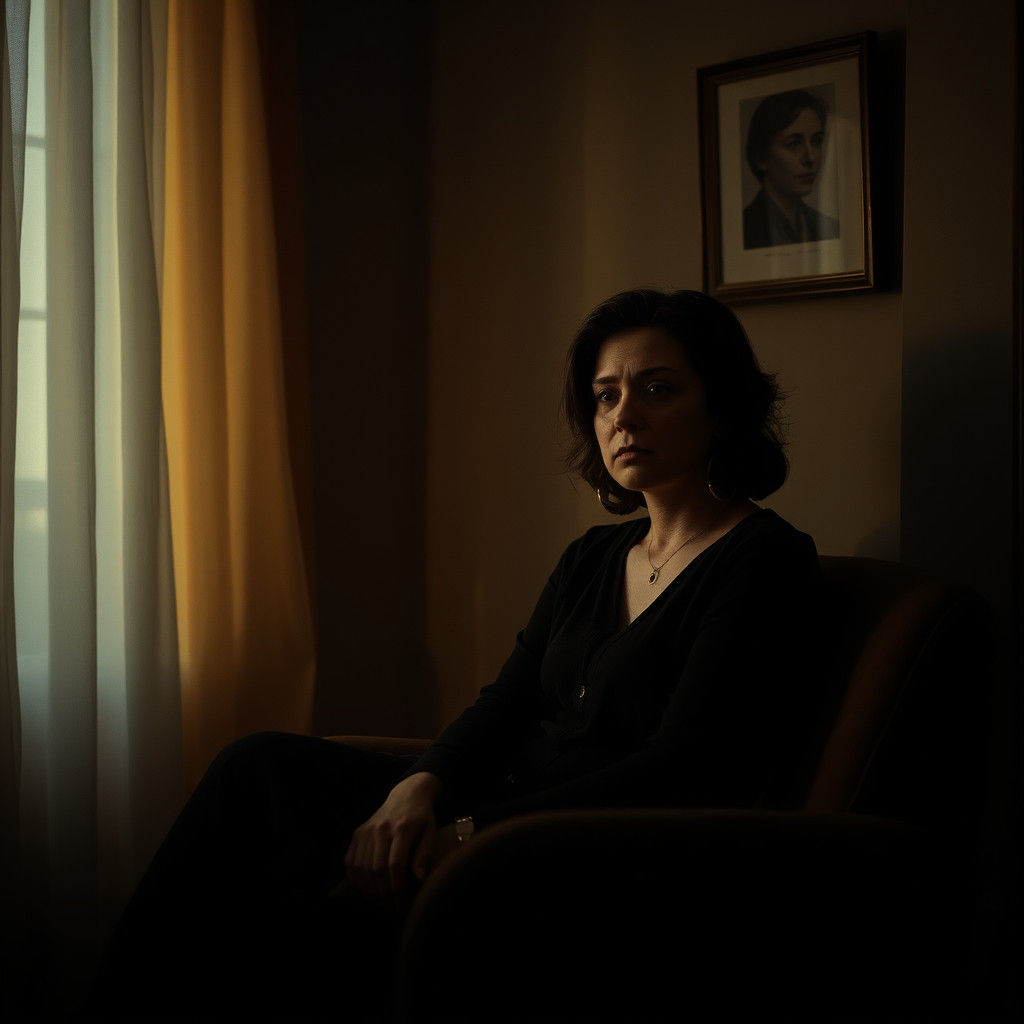 Contemplative Woman in Warm Light, Atmospheric Portrait