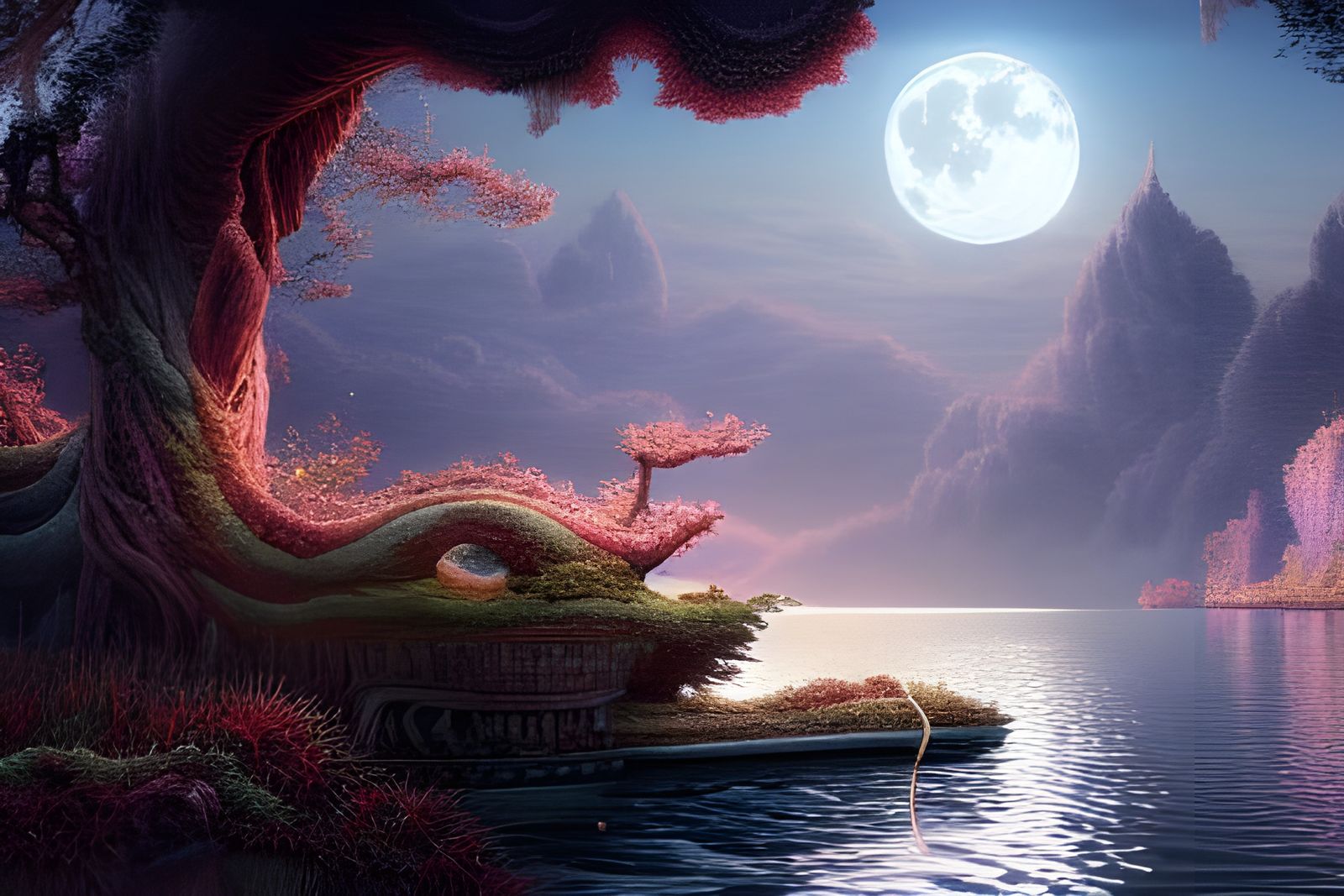 Enchanted Lake Under The Most Beautiful Full Moon undefined