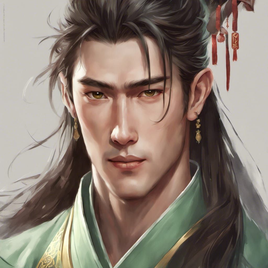 Chinese novel cover, a man wearing a light green traditional...
