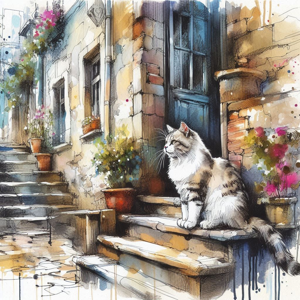 Cat Sitting On The Steps