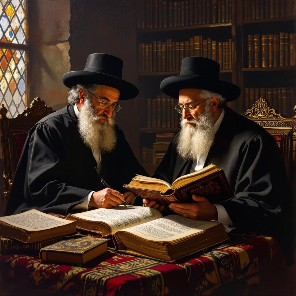 Rabbis Study Torah Amidst Ancient Texts