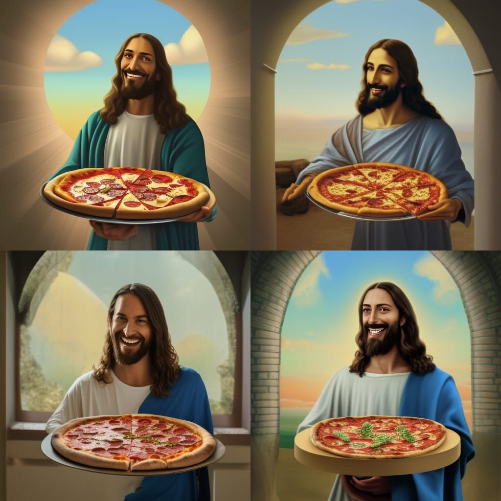 Jesus Christ offering you a pizza AI Generated Artwork NightCafe Creator