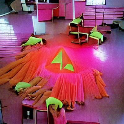 a neon colored 70s dance academy for witches