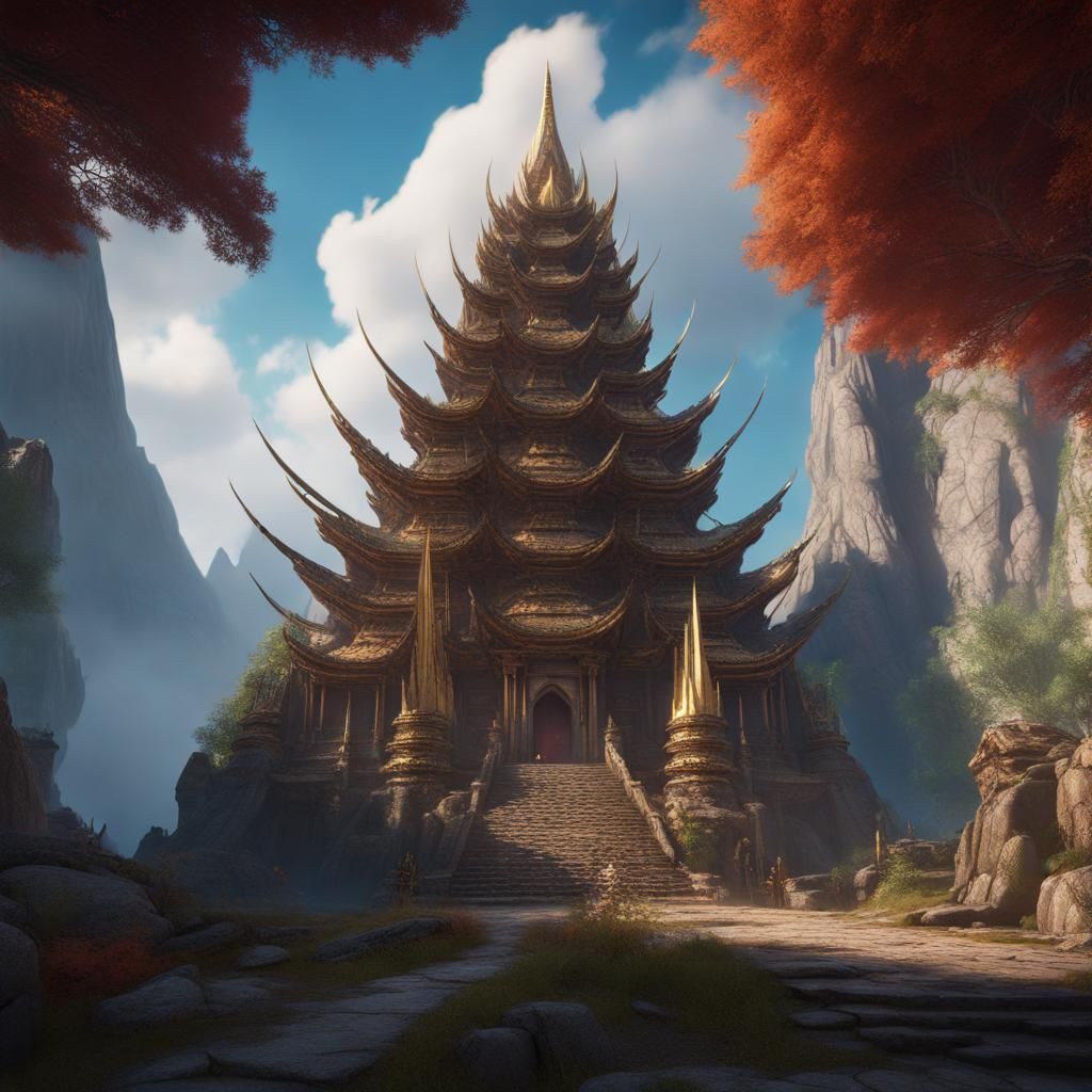 A big temple in a magical and beautiful mountain