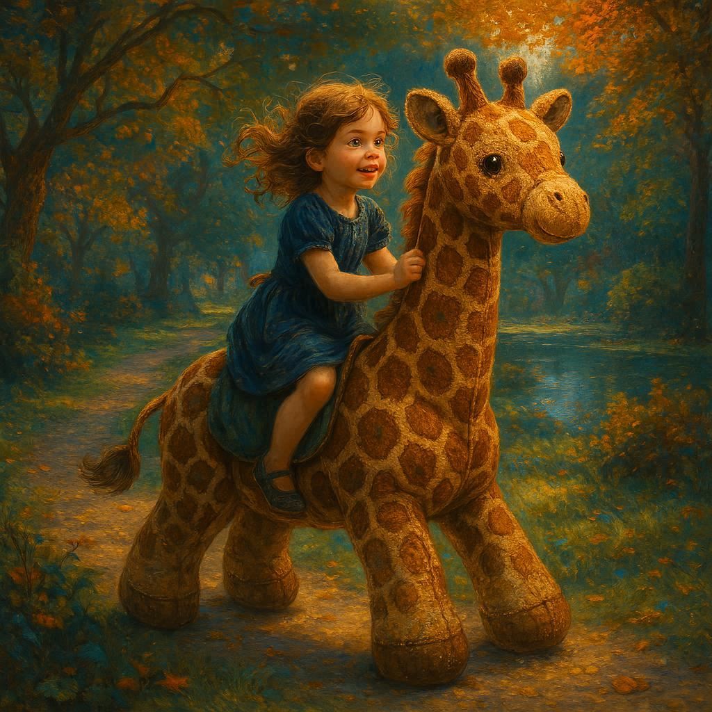 Girl and her stuffed giraffe