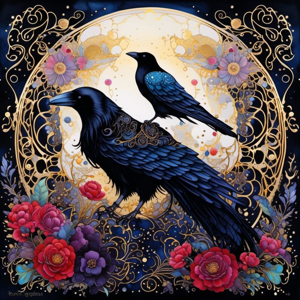 intricately detailed alcohol ink illustration,  raven-haired...