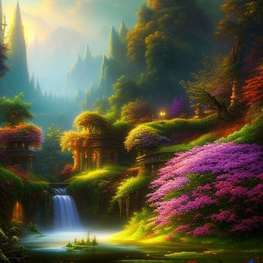 Flowery waterfall - AI Generated Artwork - NightCafe Creator