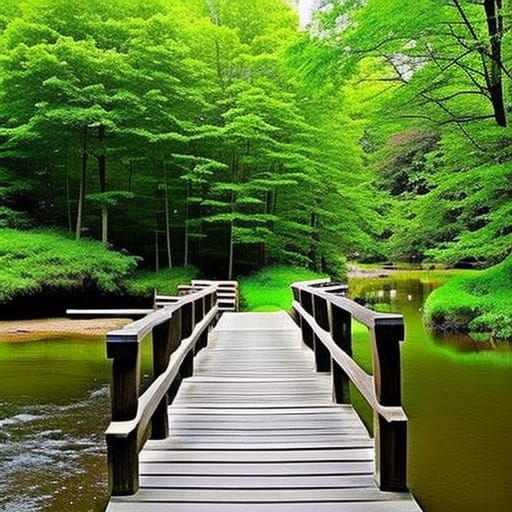 Wooden bridge across a river