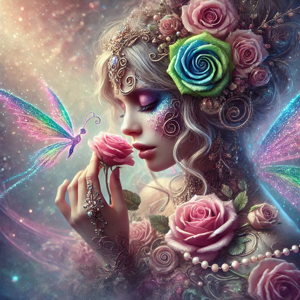 Ethereal mystical fantasy. Fairy - Rose - Rainbow