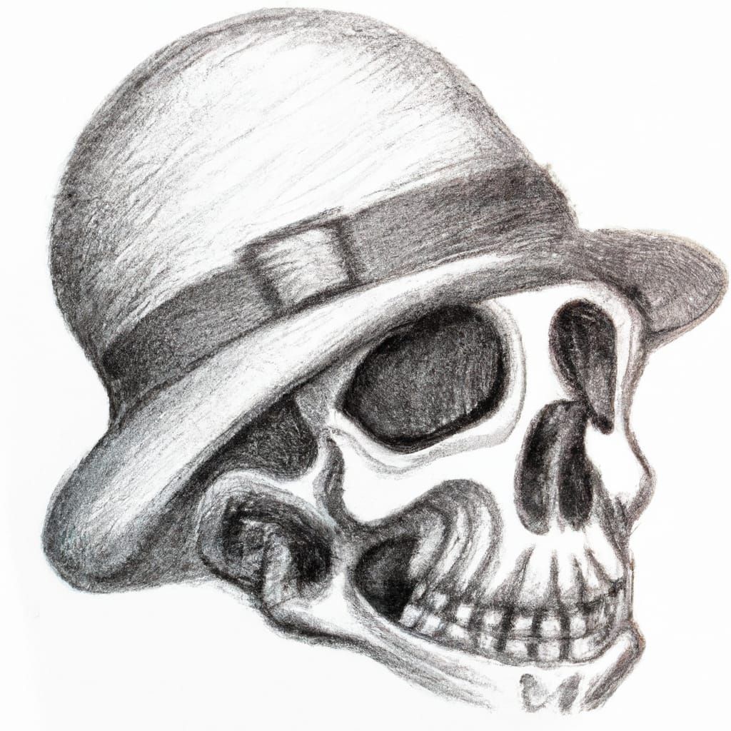 Pencil Sketch of a skull on a hat